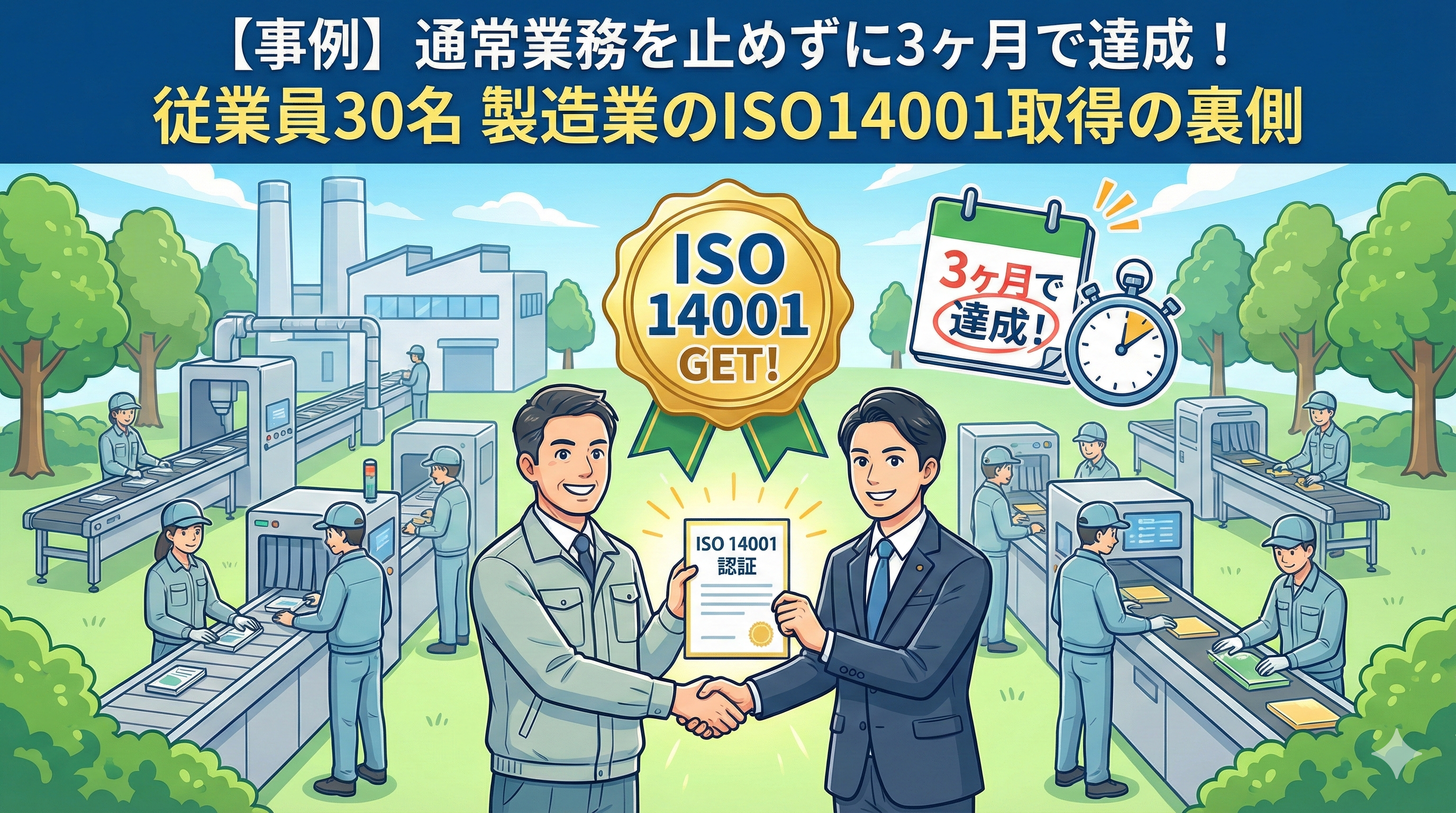 【事例】従業員30名の製造業が、通常業務を止めずに3ヶ月でISO14001を取得した裏側 ～「専任者ゼロ」でも合格できた、ドキュメント作成アウトソーシングの威力～